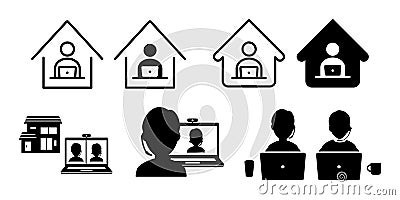 Teleworking from home work remote vector icon set illustration black and white Vector Illustration